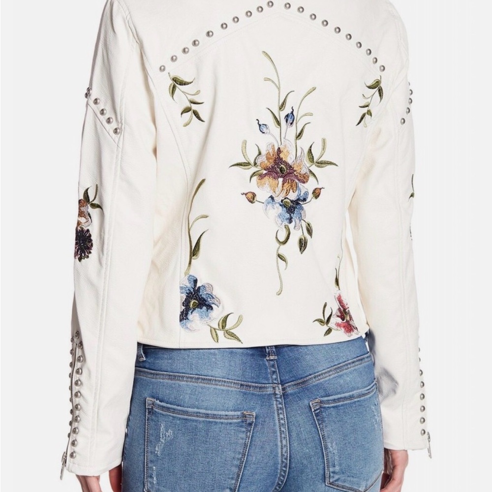 Blank NYC White Embroidered Leather Jacket